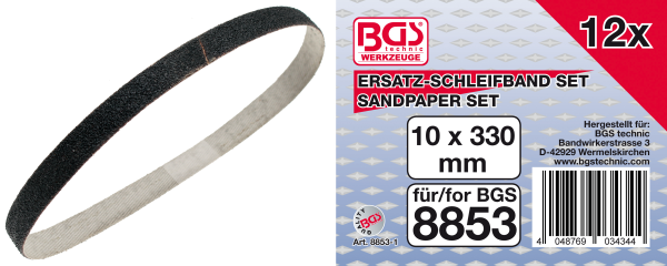 BGS technic 8853-1 Schleifband | 10 mm x 330 mm | 12 Stück für Art. 8853